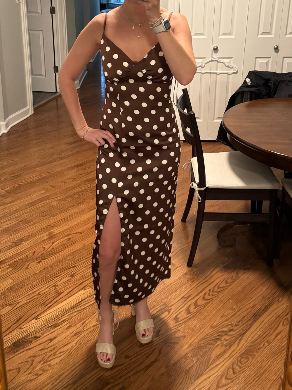 Cynthia Rowley Brown Polka Dot Midi Slip Dress